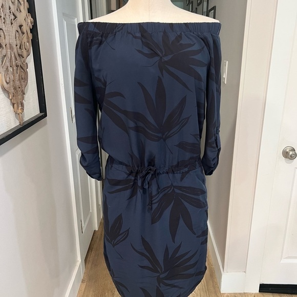 LOLE navy with black palm leaf print mini dress with draw strings - Picture 3 of 12